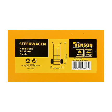 Benson Steekwagen Geel 180 kg - Luchtbanden - Vast Plateau