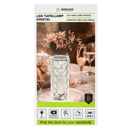 Benson Kristallen Tafellamp – Oplaadbaar – 3 Lichtmodi – 15 cm – USB-C