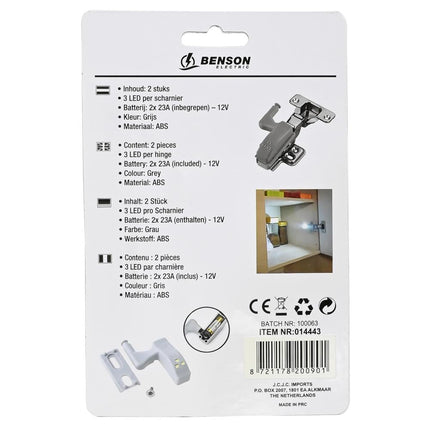 Benson Automatische LED Kastverlichting – 2 Stuks – Voor Scharnier Montage – Inclusief Batterijen