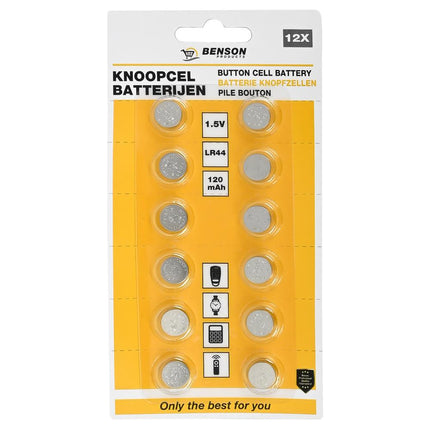 Benson Knoopcelbatterijen - LR44 - Alkaline - 1.5V - 12 stuks
