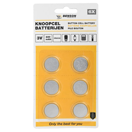 Benson Knoopcelbatterijen - CR2032 - Lithium - 3V - 6 stuks
