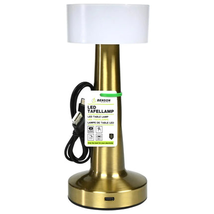 Benson Luxe LED Tafellamp – Goud – 3 Lichtmodi – Touch Bediening – USB-C Oplaadbaar