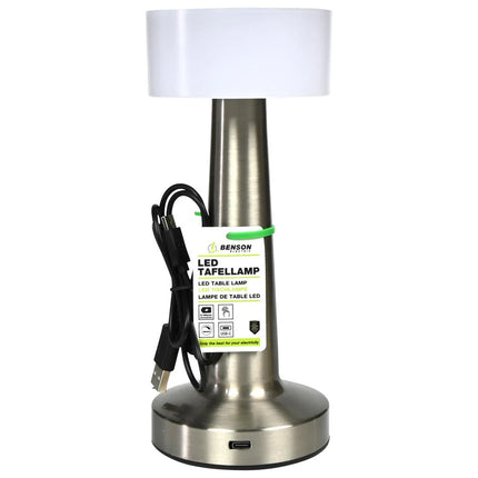 Benson Luxe LED Tafellamp – Zilver – 3 Lichtmodi – Touch Bediening – USB-C Oplaadbaar