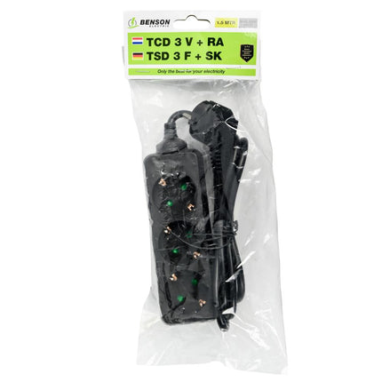 Benson Stekkerdoos met USB-A & USB-C – 3-voudig – 1,5 meter – Zwart