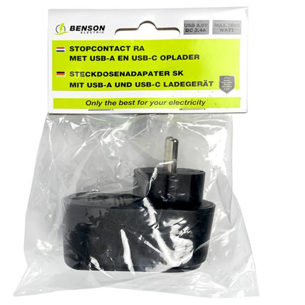 Benson Stopcontact met USB-A en USB-C - Zwart - Modern en Efficiënt - 16A