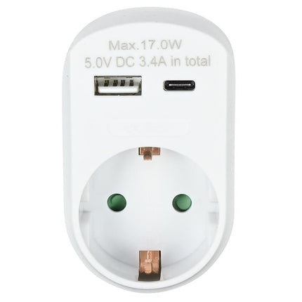 Benson Stopcontact met USB-A en USB-C - Snel Opladen - Wit - 16A