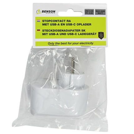 Benson Stopcontact met USB-A en USB-C - Snel Opladen - Wit - 16A