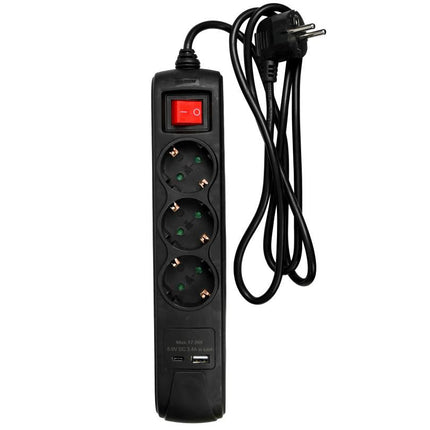 Benson Stekkerdoos met USB-A & USB-C – 3-voudig – 1,5 meter – Schakelaar – Zwart