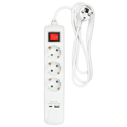 Benson Stekkerdoos met USB-A & USB-C – 3-voudig – 1,5 meter – Schakelaar – Wit
