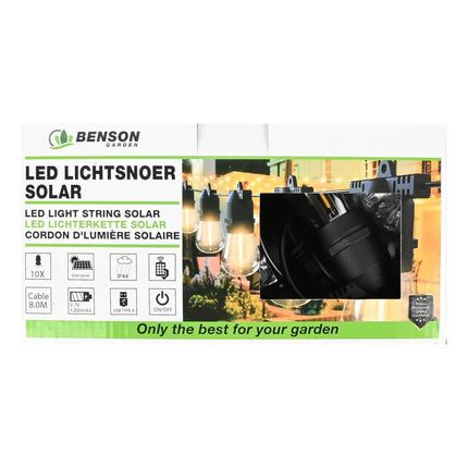 Benson Solar LED Lichtsnoer – 10 Lampen – 8 Meter – Warm Wit