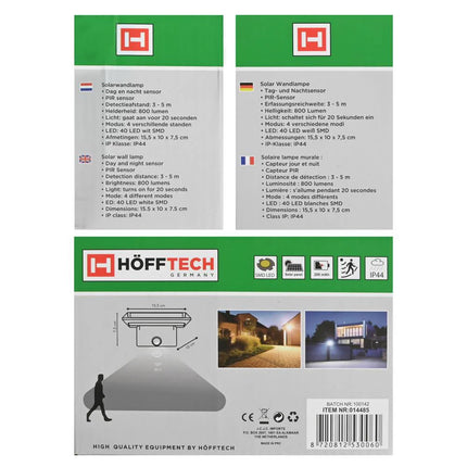 Hofftech Solar LED Wandlamp – Bewegingssensor – 800 Lumen – IP44