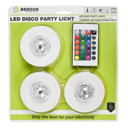Benson LED Disco Party Licht – Set van 3 – RGB LED – Met Afstandsbediening