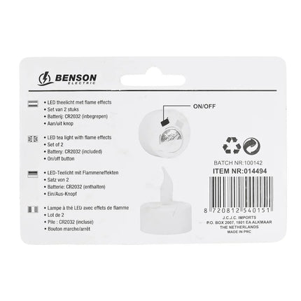 Benson LED Theelichtjes – Set van 2 – Realistisch Flame Effect – Inclusief Batterijen