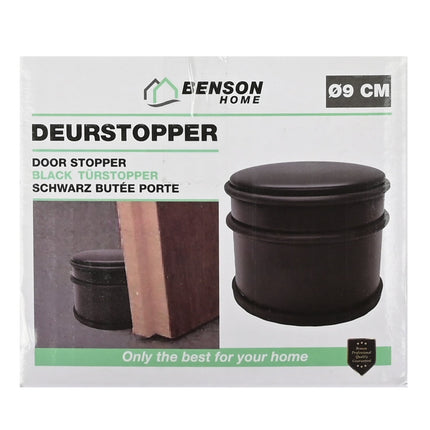 Benson Deurstopper Zwaar Model – Mat Zwart – Ø 9 cm – 1,1 kg – Met Rubberen Beschermringen