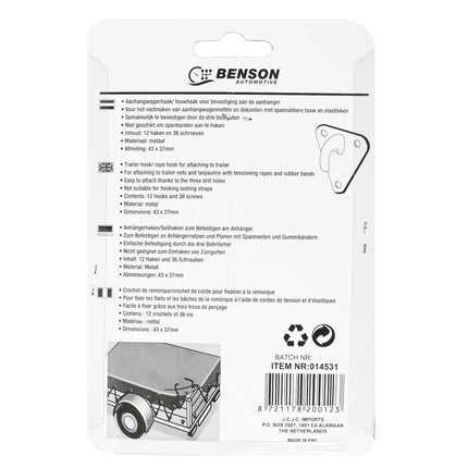 Benson Touwhaken Set - 12 Stuks - Kunststof - Inclusief Schroeven