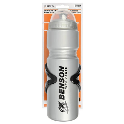 Benson Bidon met Houder - 750 ml - BPA-Vrij - Inclusief Montageset - Zwart