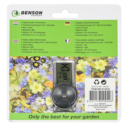 Benson Digitale Buitenthermometer met Zuignap - Compact - Zwart