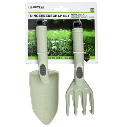Benson Kunststof Tuingereedschap Set - 2-Delig - Hark & Schep - Groen