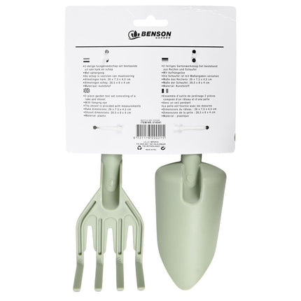 Benson Kunststof Tuingereedschap Set - 2-Delig - Hark & Schep - Groen