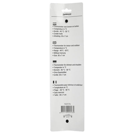 Benson Metalen Thermometer - Wit - 30 cm - Voor Binnen & Buiten