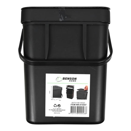 Benson Compacte Prullenbak - 3 Liter - Zwart - Ruimtebesparend - 16 x 13 x 20,5 cm