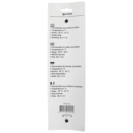 Benson Metalen Thermometer - Zwart - 30 cm - Voor Binnen & Buiten