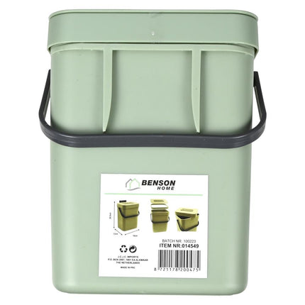Benson Compacte Prullenbak - 3 Liter - Groen - Lichtgewicht - 16 x 13 x 20,5 cm