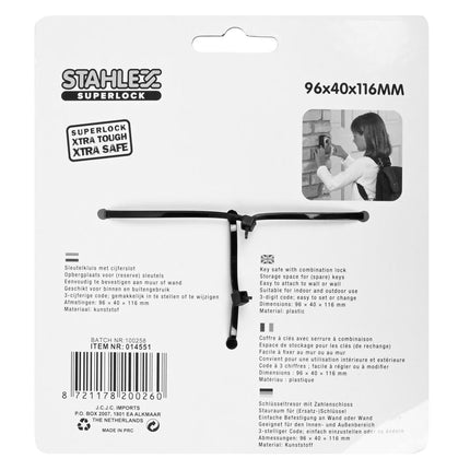 Stahlex Sleutelkluis met Cijferslot - 96 x 40 x 116 mm - Kunststof - Zwart