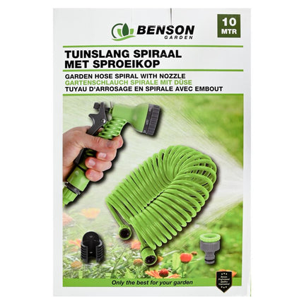 Benson Spiraaltuinslang - 10 Meter - Inclusief Sproeikop & Muurbevestiging