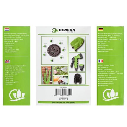 Benson Spiraaltuinslang - 10 Meter - Inclusief Sproeikop & Muurbevestiging