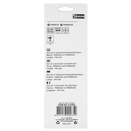 Benson Precisie Kruiskopschroevendraaierset - 2-delig - PH00 & PH0