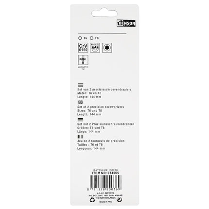 Benson Precisie Torx Schroevendraaierset - 2-delig - T6 & T8
