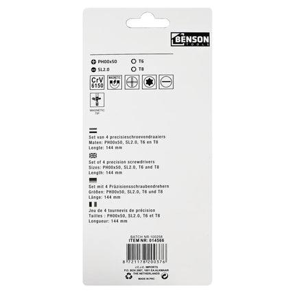Benson Precisie Schroevendraaierset - 4-delig - Torx & Phillips