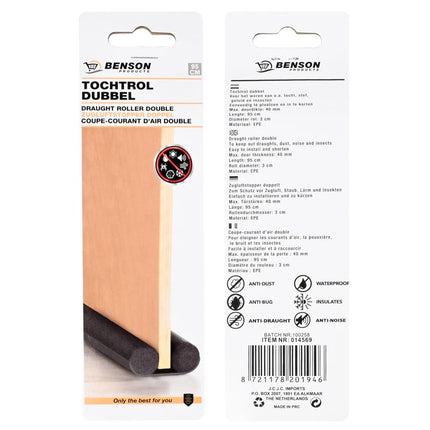 Benson Dubbele Tochtrol Grijs 95 cm - Deurafdichting voor Tocht en Kou