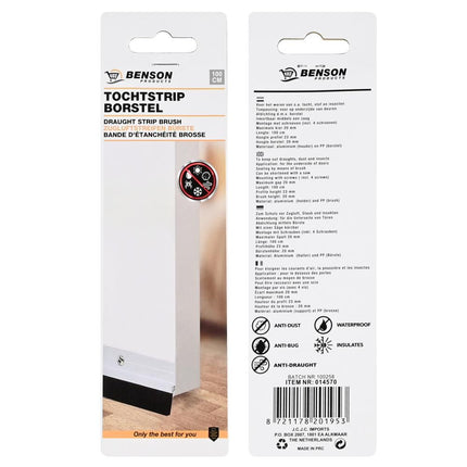 Benson Deur-Tochtstrip Borstel 100 cm - Aluminium Zilver - Inkortbaar