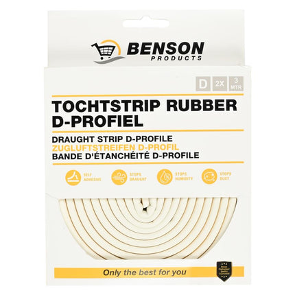 Benson Tochtstrip Rubber D-profiel Zwart - 2 x 3 Meter - 6 Meter Totaal