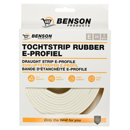 Benson Tochtstrip Rubber E-profiel Wit - 2 x 3 Meter - 6 Meter Totaal