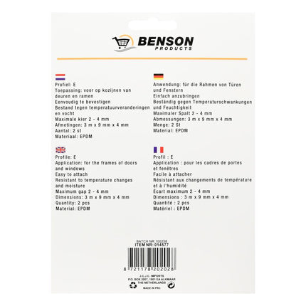 Benson Tochtstrip Rubber E-profiel Wit - 2 x 3 Meter - 6 Meter Totaal