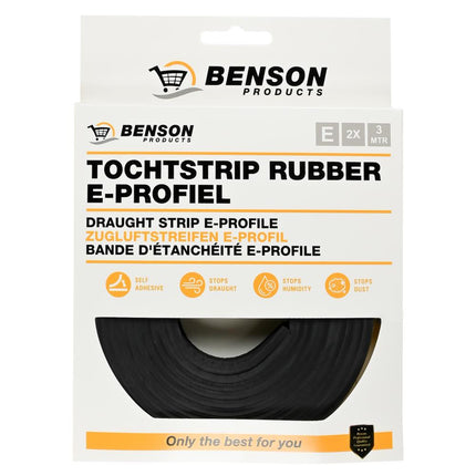 Benson Tochtstrip Rubber E-profiel Zwart - 2 x 3 Meter - 6 Meter Totaal