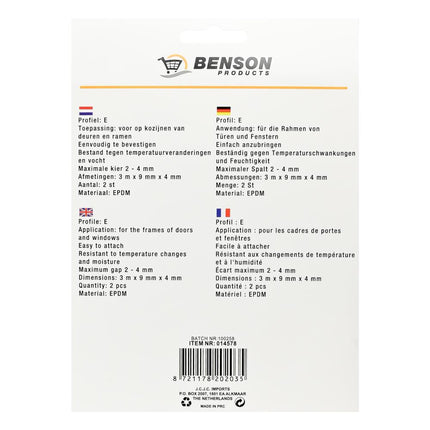 Benson Tochtstrip Rubber E-profiel Zwart - 2 x 3 Meter - 6 Meter Totaal