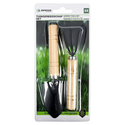 Benson Mini Tuingereedschap Set - 2-Delig - Houten Handvat - Hark & Schep