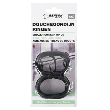 Benson Douchegordijnringen - Set van 12 - Zwart - 5,8 x 4 cm