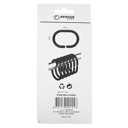 Benson Douchegordijnringen - Set van 12 - Zwart - 5,8 x 4 cm