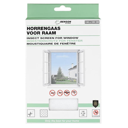 Benson Horrengaas voor Raam - 130 x 150 cm - Wit - Inclusief Klittenband