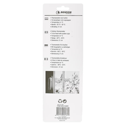 Benson Buitenthermometer met Zuignap - 21 cm - Wit