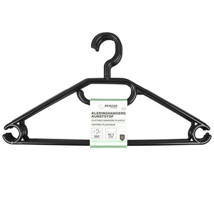 Benson Kunststof Kledinghangers - 5 Stuks - Zwart - 40,5 cm