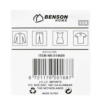 Benson Metalen Kledinghangers - Set van 10 - Zwart - 40 cm
