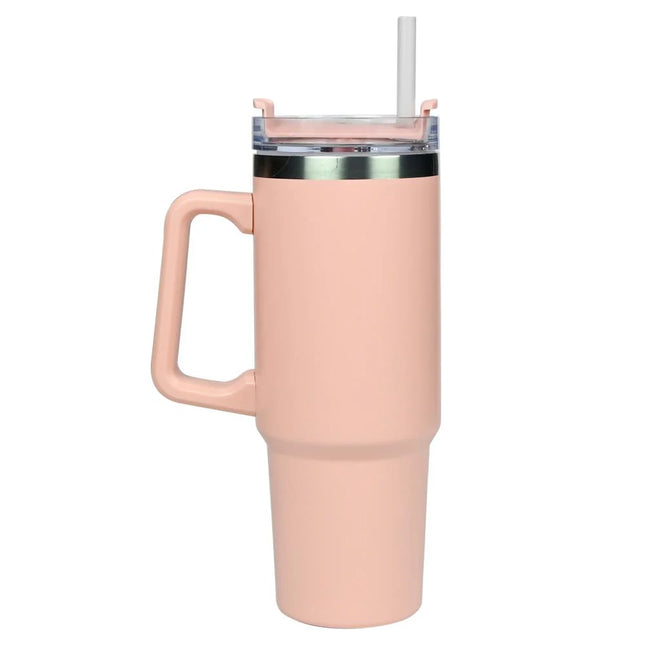 Benson Thermosbeker 900 ml - Roze - Inclusief Rietje - Geschikt voor Auto Bekerhouders