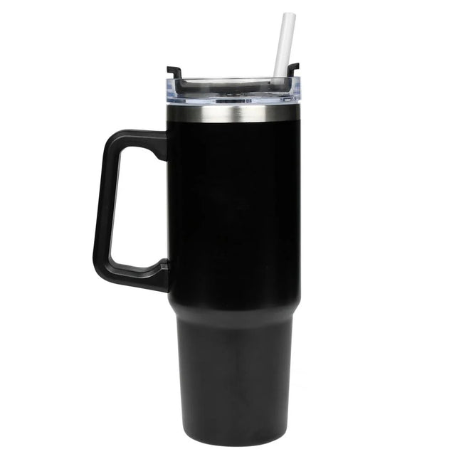 Benson Thermosbeker 900 ml - Zwart - Inclusief Rietje - Geschikt voor Auto Bekerhouders