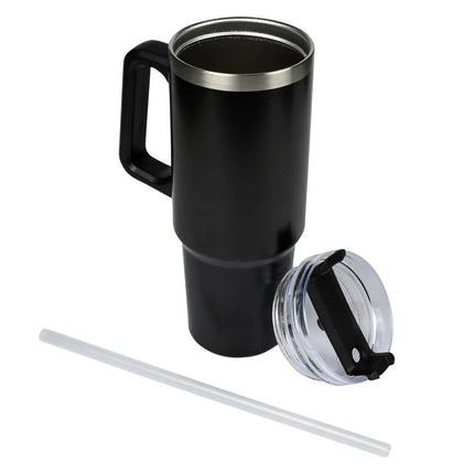 Benson Thermosbeker 900 ml - Zwart - Inclusief Rietje - Geschikt voor Auto Bekerhouders